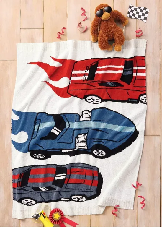 **APPEARS NEW** Hot Wheels Classic Racing Cars Knit Chenille Kids' Throw Blanket - 50"W x 60"L