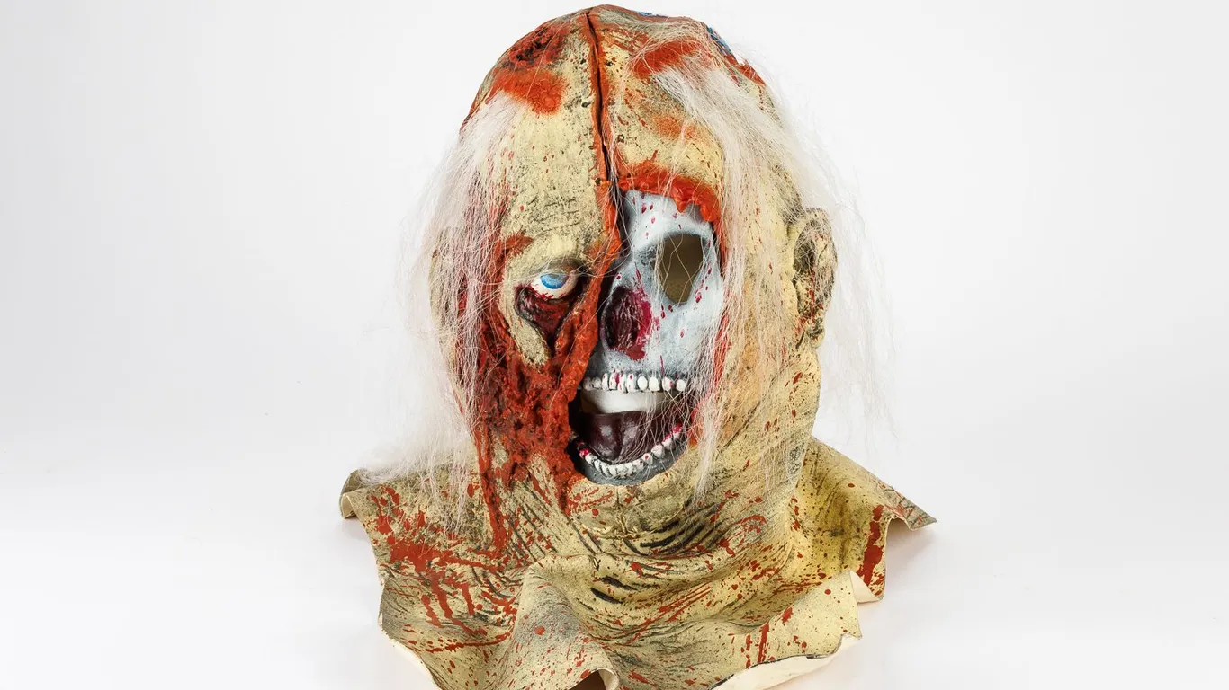 Vintage Bloody Zombie Exposed Skull & Brain Latex Halloween Mask