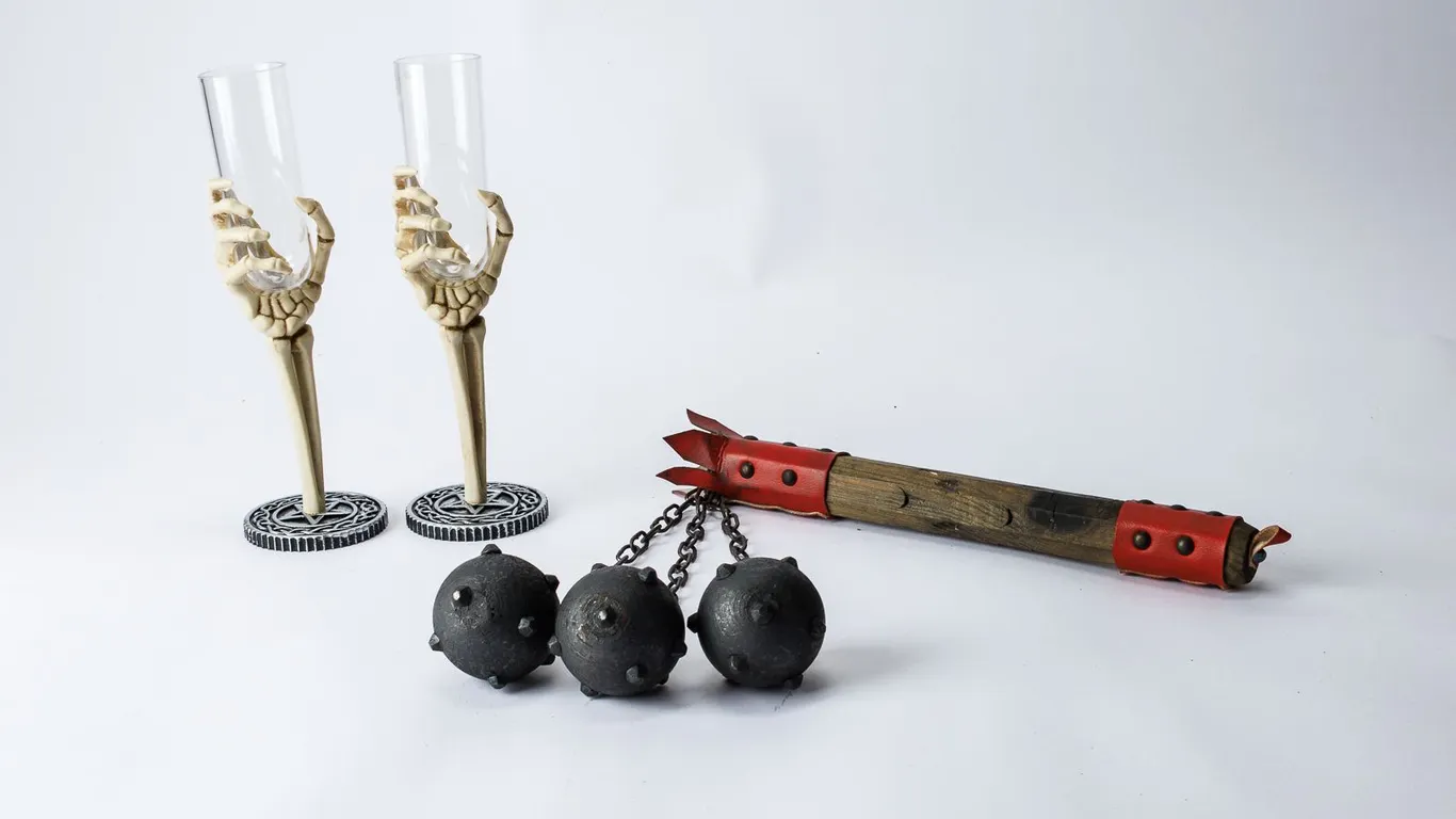 Must Have Halloween Items! Champagne Flutes & Medieval Battle Flail!