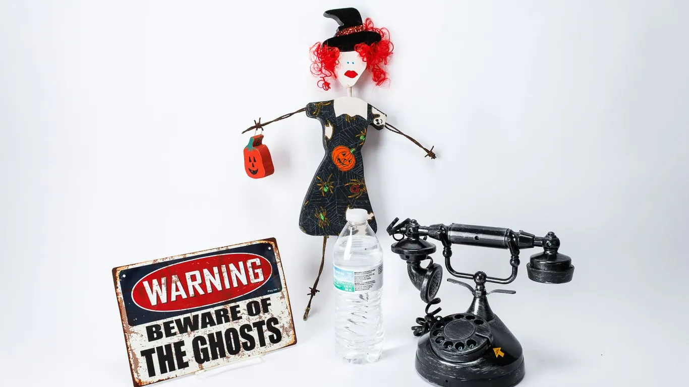 Three Spooky Halloween Decor Items! Wooden Doll, Warning Sign & A Talking Spooky Telephone!
