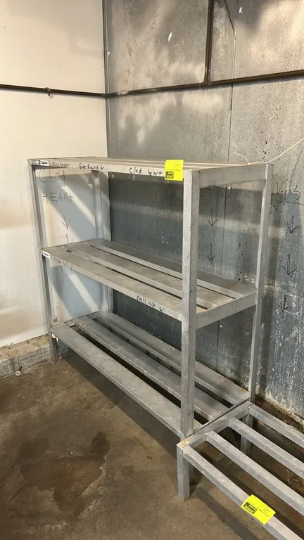Stainless steel 3-tier rack. Features all-welded tubular construction with slatted shelves. 60" x 20".