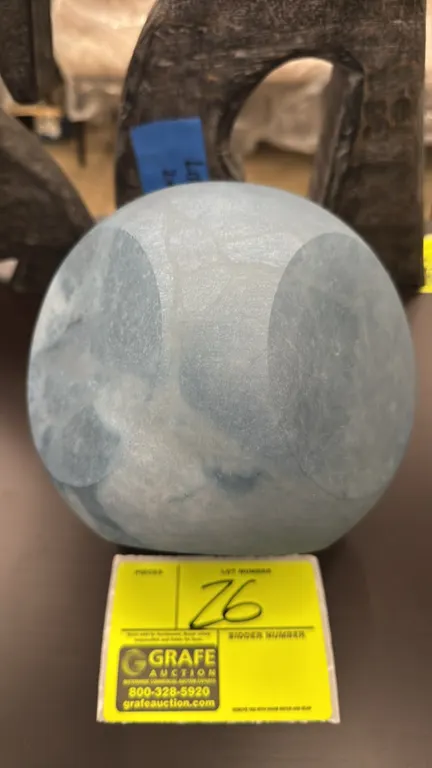 Global Views 3.31758 genuine blue alabaster decorative object. Features a hand-carved faceted design. 6". Made in Italy.