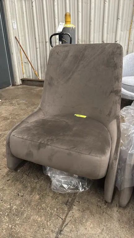 Bernhardt Furniture 3305BZ lounge chair. Features velvet upholstery and curved high-back profile. 34" x 40"H. Note: Tear in upholstery on back.