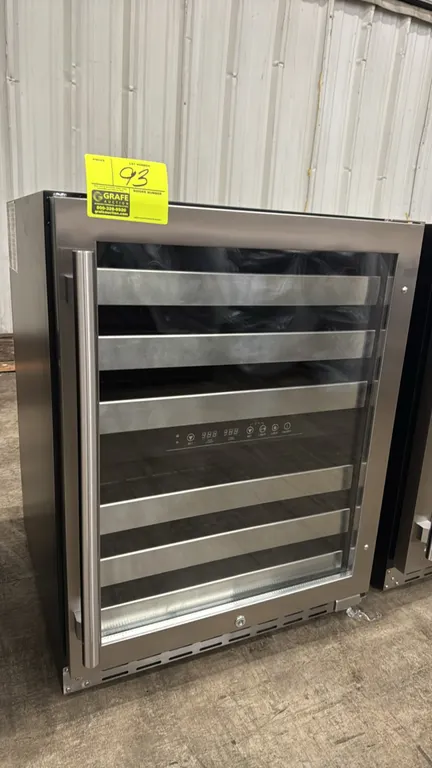 2024 Summit ALWC532 self-contained dual-zone wine cooler. Features stainless steel framed glass display door, dual-zone digital temperature controls,