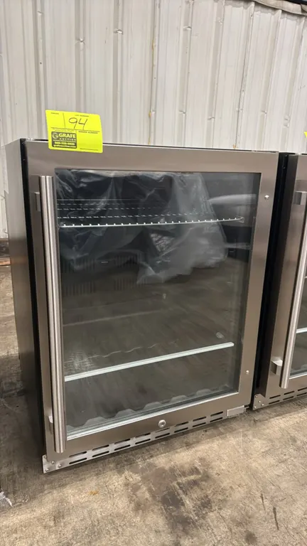2024 Summit ALBV2466 self-contained beverage cooler. Features stainless steel framed glass display door with towel bar handle, digital control panel,