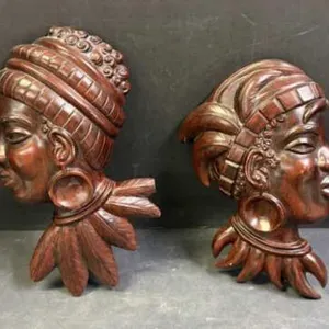 Vintage Red/Brown Hand Carved Wall Plaques