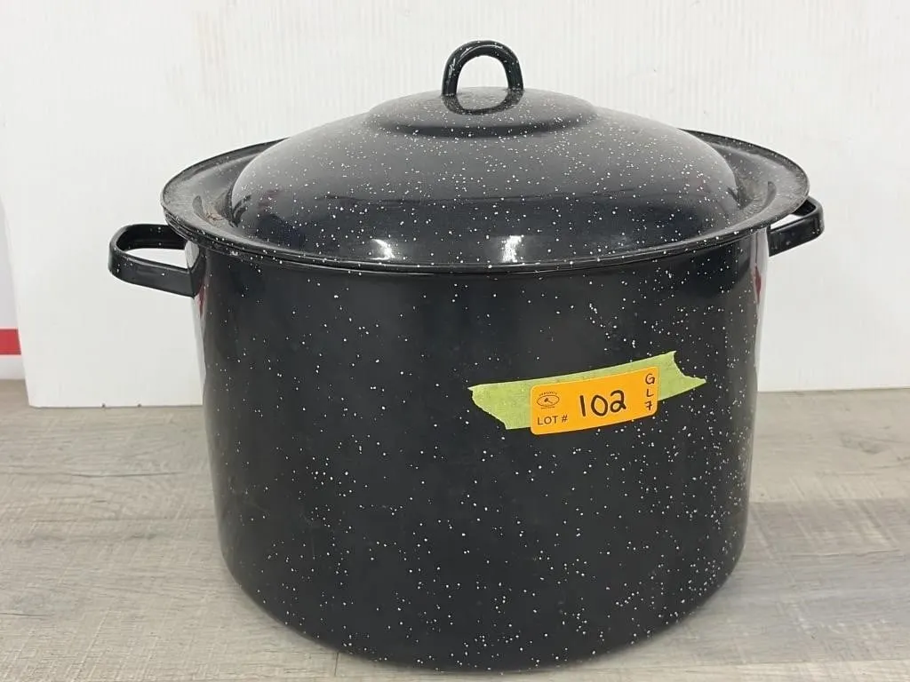 Enameled Canning Pot with Canning Supplies