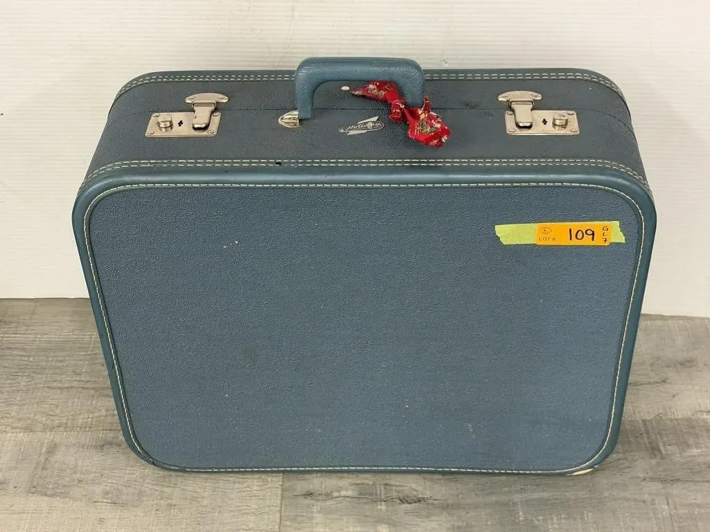 Vintage blue hard-sided suitcase