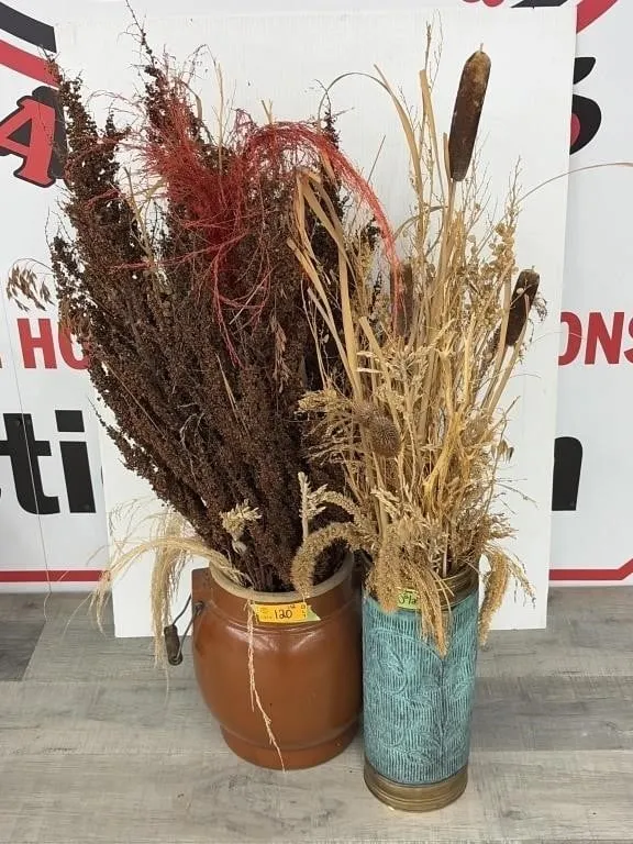 Vases with Artificial Decor - 12/15.5 inches tall