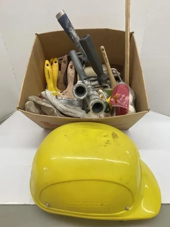 Paintbrushes, rollers, hardhat and more.