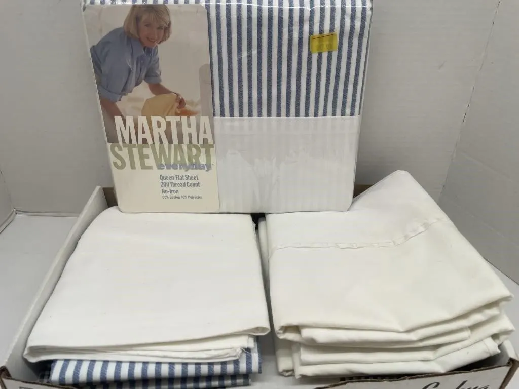 Martha Stewart bed linens and a new queen flat