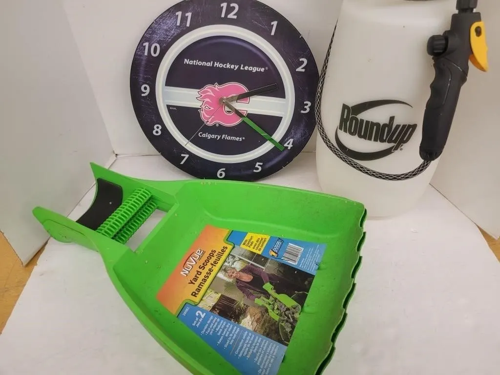 14" Calgary Flames Clock, Garden Sprayer, Set