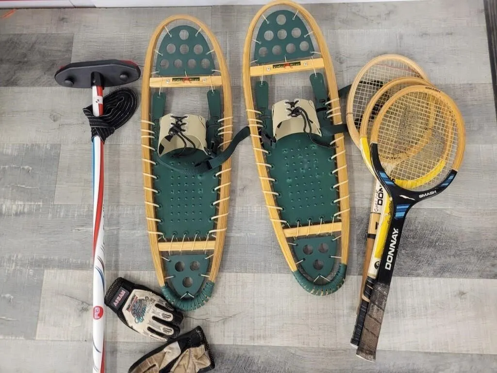 3 Rackets, 1Curling Broom , Sno Shoes