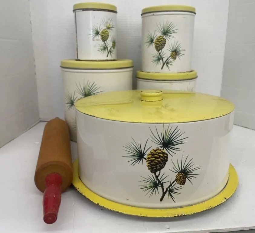 Mid-century Decoware metal kitchen canister set
