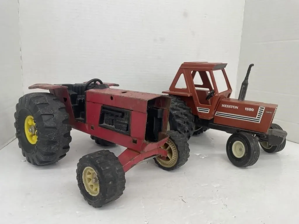 Vintage Tonka toy tractor, and a Hesston Fiat
