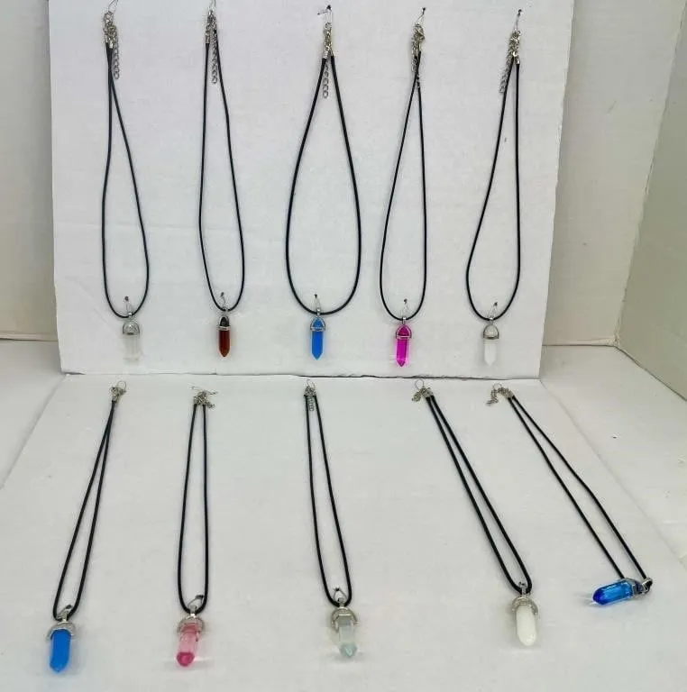 Ten-pack of crystal necklaces. various colours.