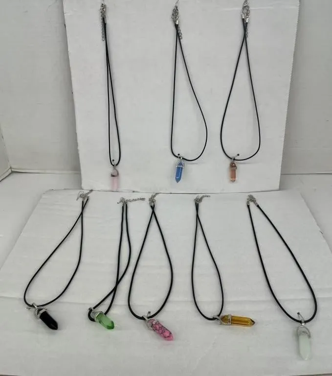 Eight-pack of crystal necklaces. various colours.