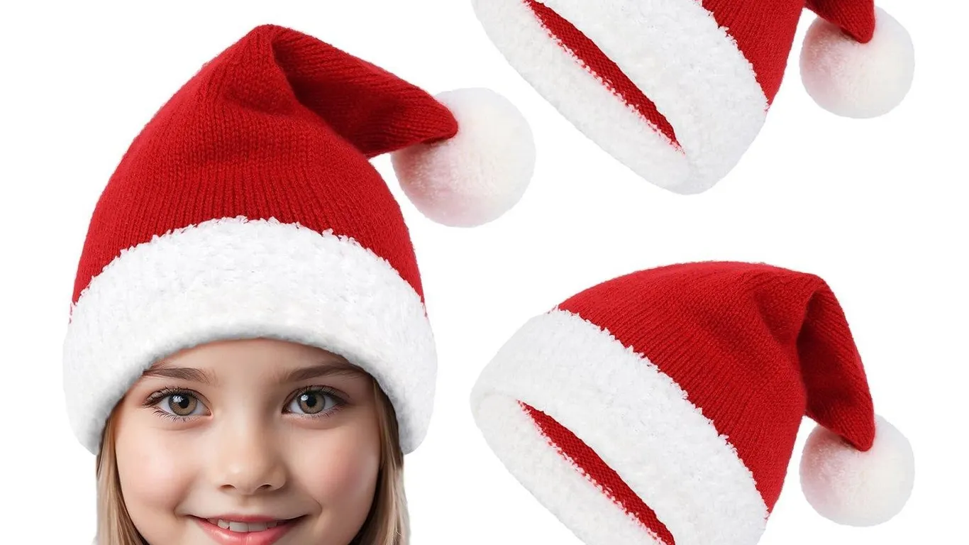 Durio Knit Christmas Santa Hats 4-6 Years 2pk