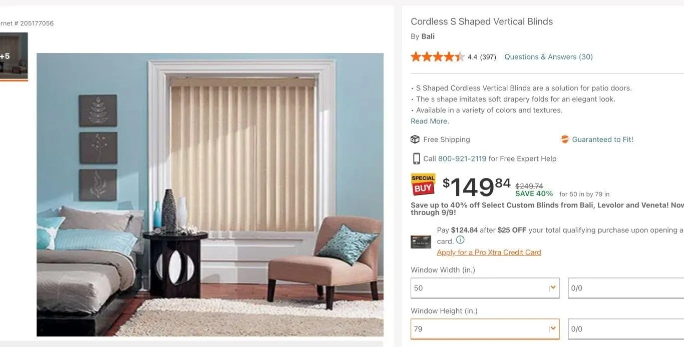 Bali S-Shaped Cordless Vertical Blinds 50x79
