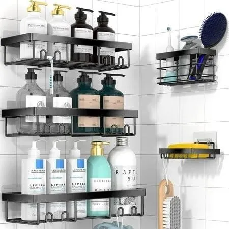Dasaka Adhesive Shower Caddy 12.6-Inch Black Rack