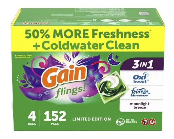 Gain Flings Moonlight Breeze Detergent Pacs 152ct
