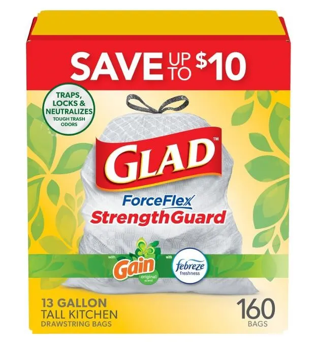 Glad ForceFlex Kitchen Trash Bags 13 Gal 160ct