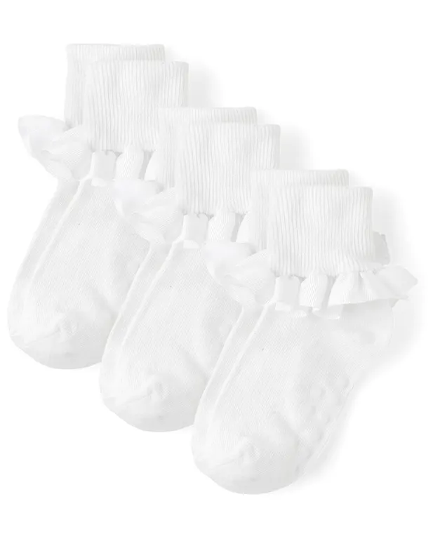 Gymboree Girls Ruffle Crew Socks White 2-3T 3pk