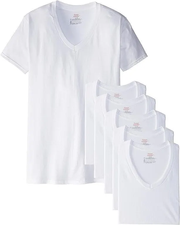 Hanes V-Neck T-Shirts White XX-Large 6-Pack