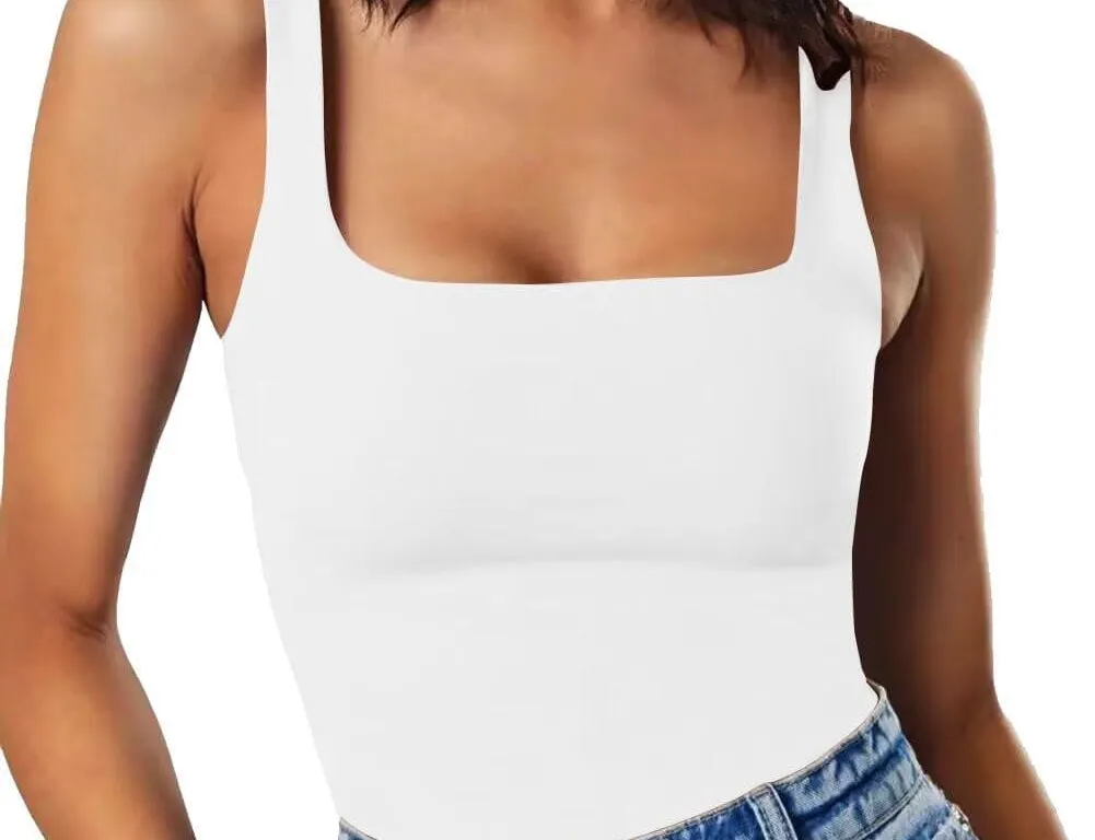 Missjoy Square Neck Sleeveless Bodysuit White XL