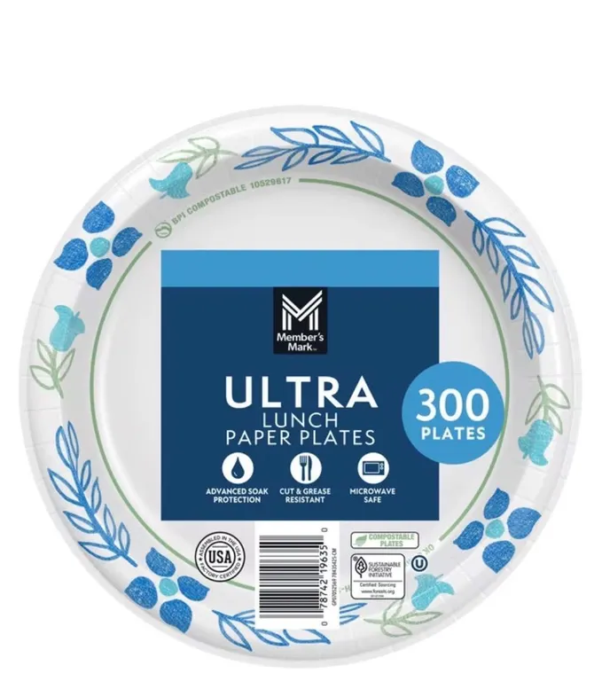 Ultra Paper Plates 8-12 Inch 300ct Blue