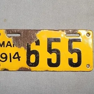 1914 Porcelain Motorcycle License Plate