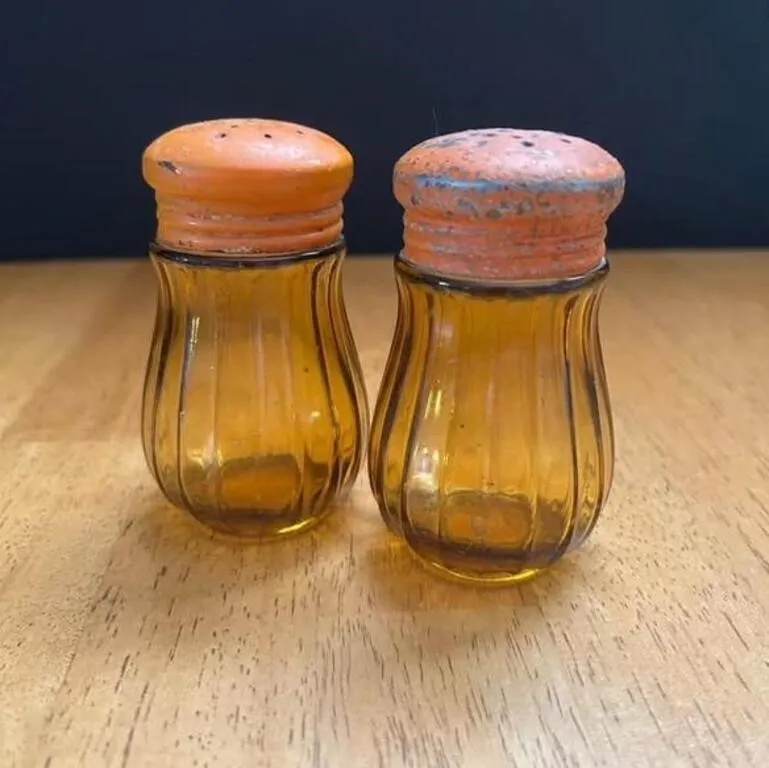 Vintage yellow glass, salt, pepper shakers