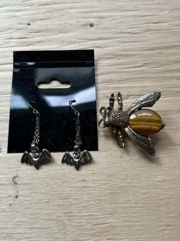 Bat earrings bug pin lot