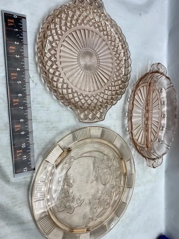 Pink Depression Glass Dishes, 3-Piece Lot
