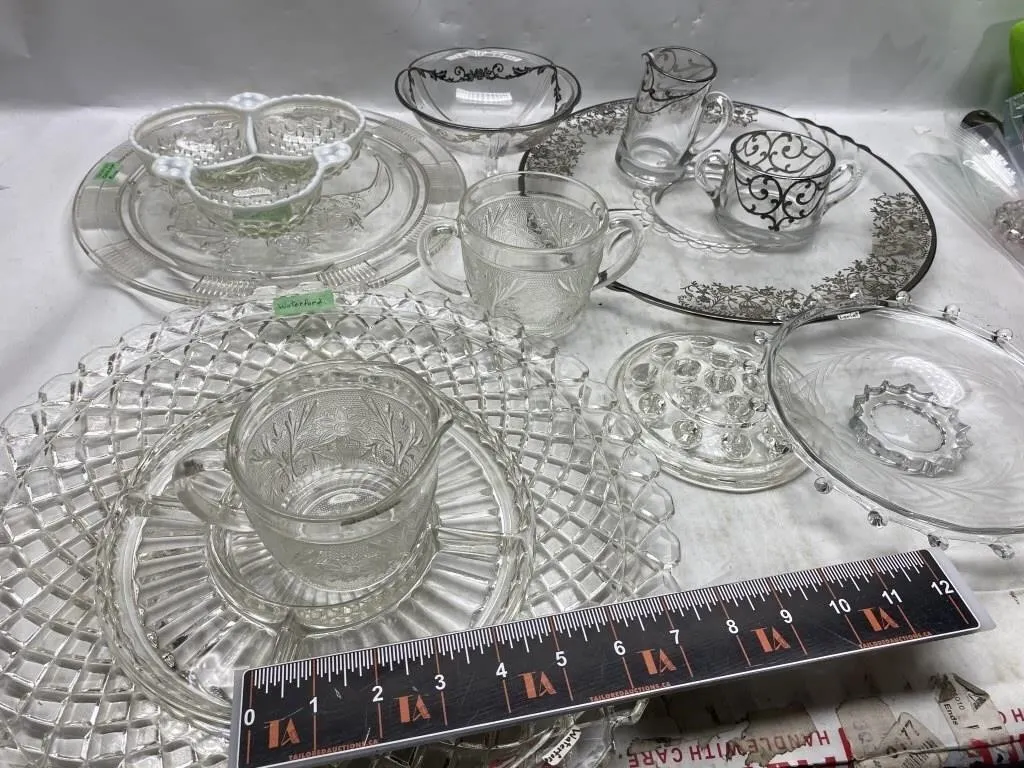 Vintage Pressed & Silver Overlay Glass Serveware
