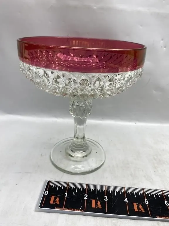 Cranberry Flash Diamond-Point Glass Compote