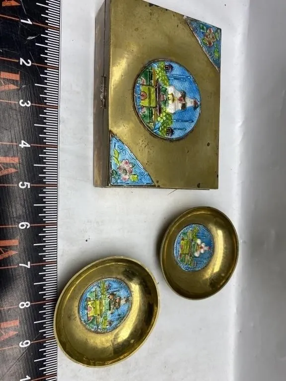 Brass Humidor Box & Twin Cloisonné