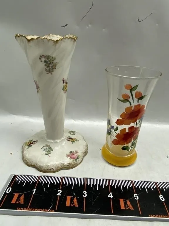 Crown Staffordshire Floral Vase & Glass Vase