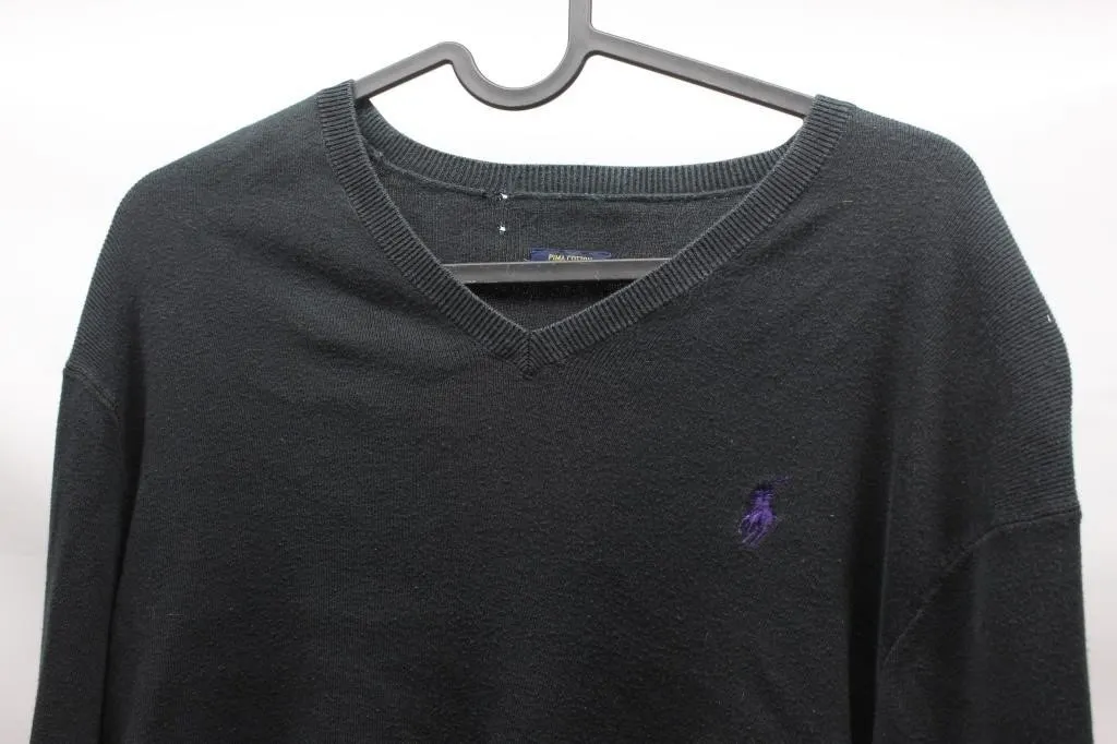 Polo Ralph Lauren Black Pima Cotton V-Neck Sweater