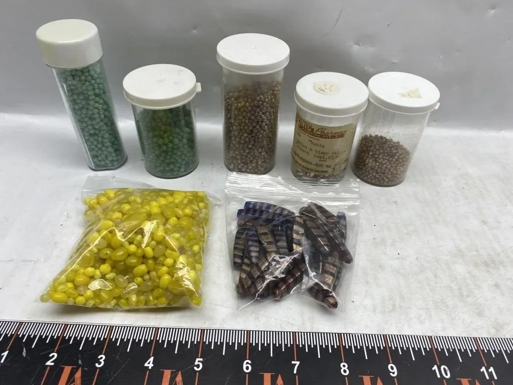 Assorted Loose Glass Beads Lot in Jars & Bags