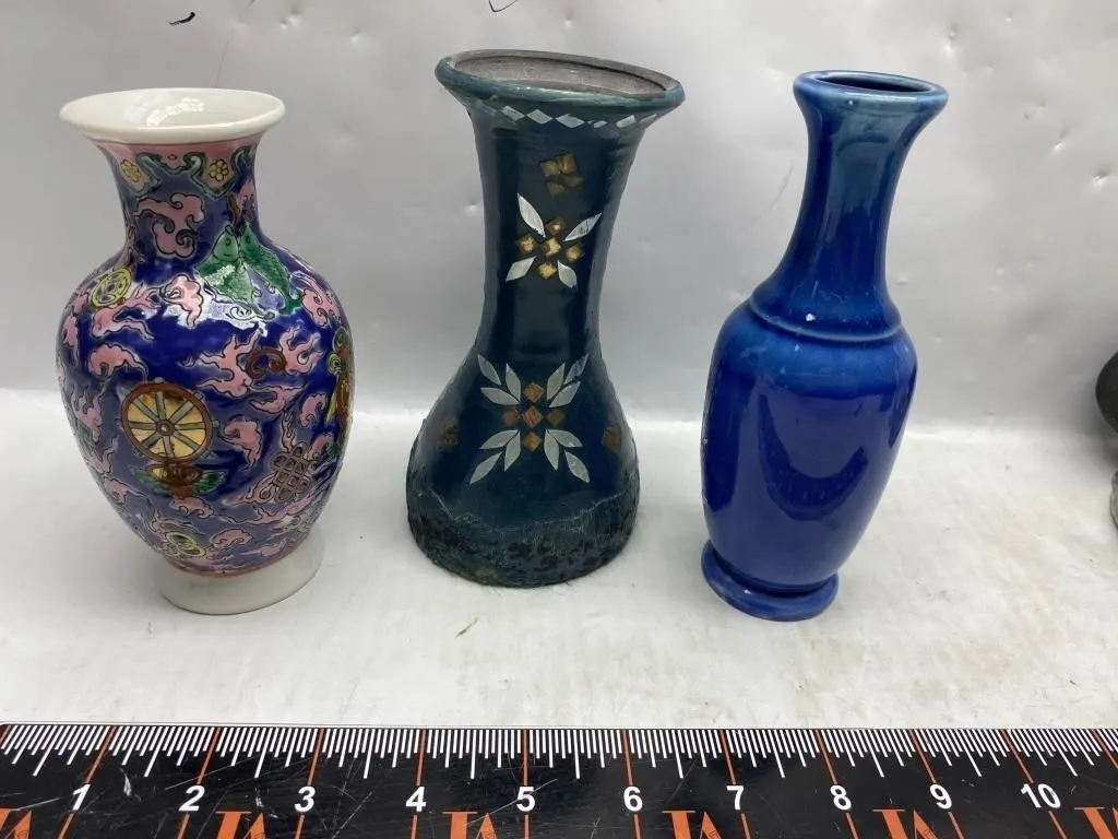 Chinese Enamel & Ceramic Vases, Set of 3