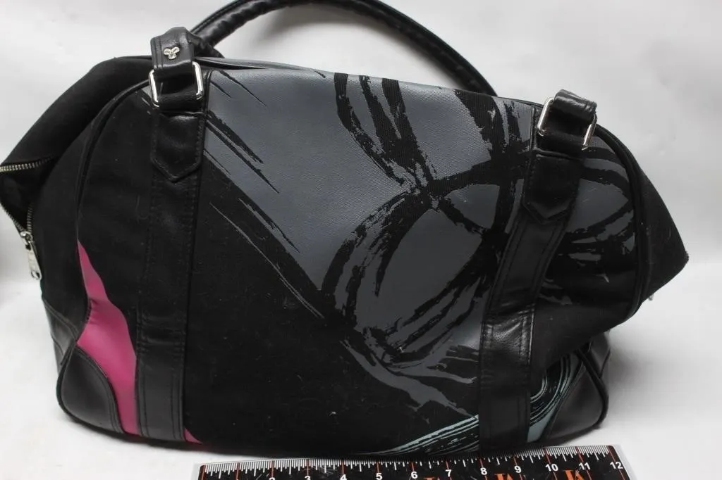 Black Bowling-Style Bag w/ Pink & Gray Print
