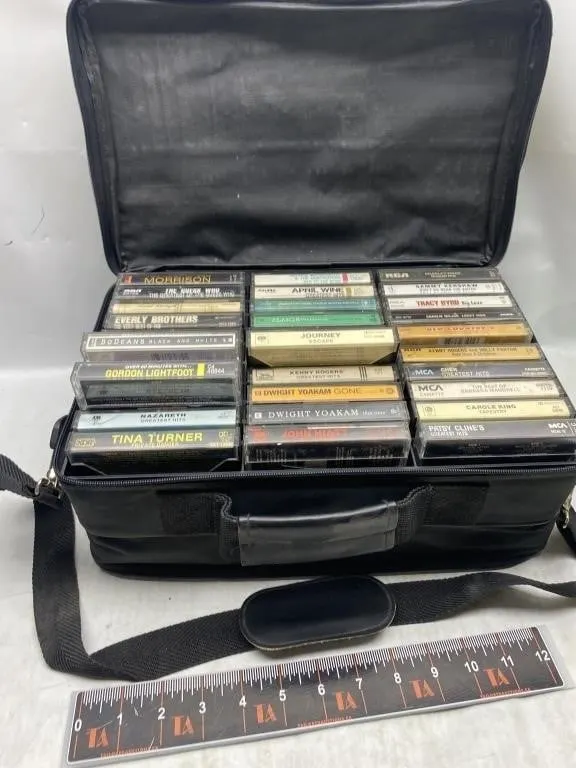 Cassette tape lot in carrying case - country/rock