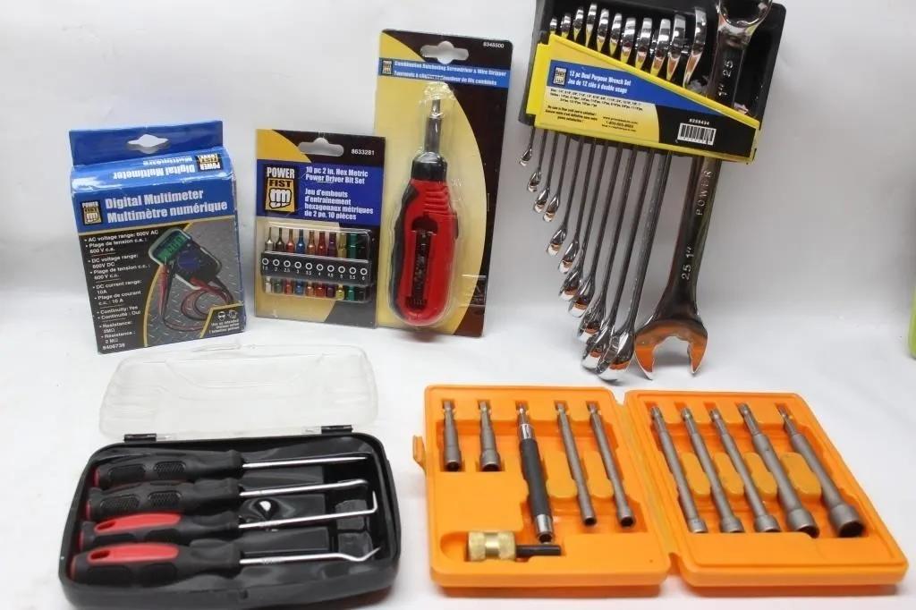 Assorted Tools: Multimeter, Wrench Set, Bit Sets,