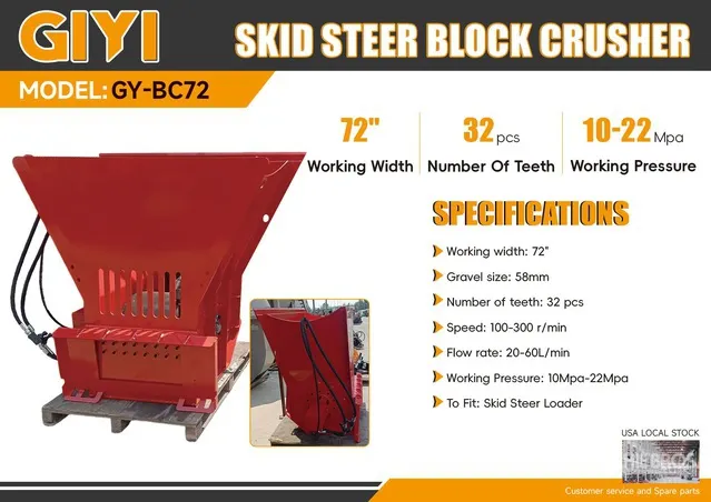 2026 GIYI GY-BC72 72 in Skid Steer Block Crusher (Unused)