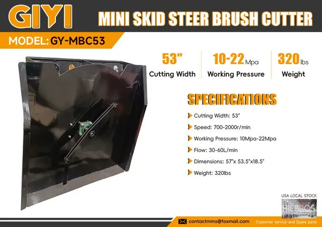 2026 GIYI GY-MBC53 53 in Mini Skid Steer Brush Cutter (Unused)