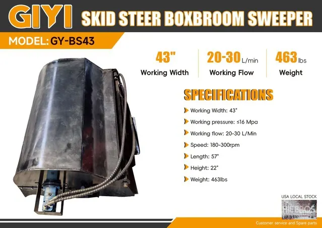 2026 GIYI GY-BS43 43 in Mini Skid Steer Sweeper (Unused)