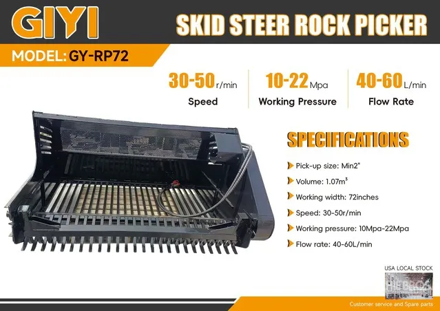2026 GIYI GY-RP72 72 in Skid Steer Rock Picker (Unused)