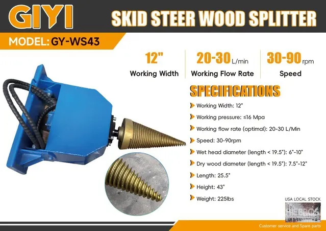 2026 GIYI GY-WS43 12 in Mini Skid Steer Log Splitter (Unused)