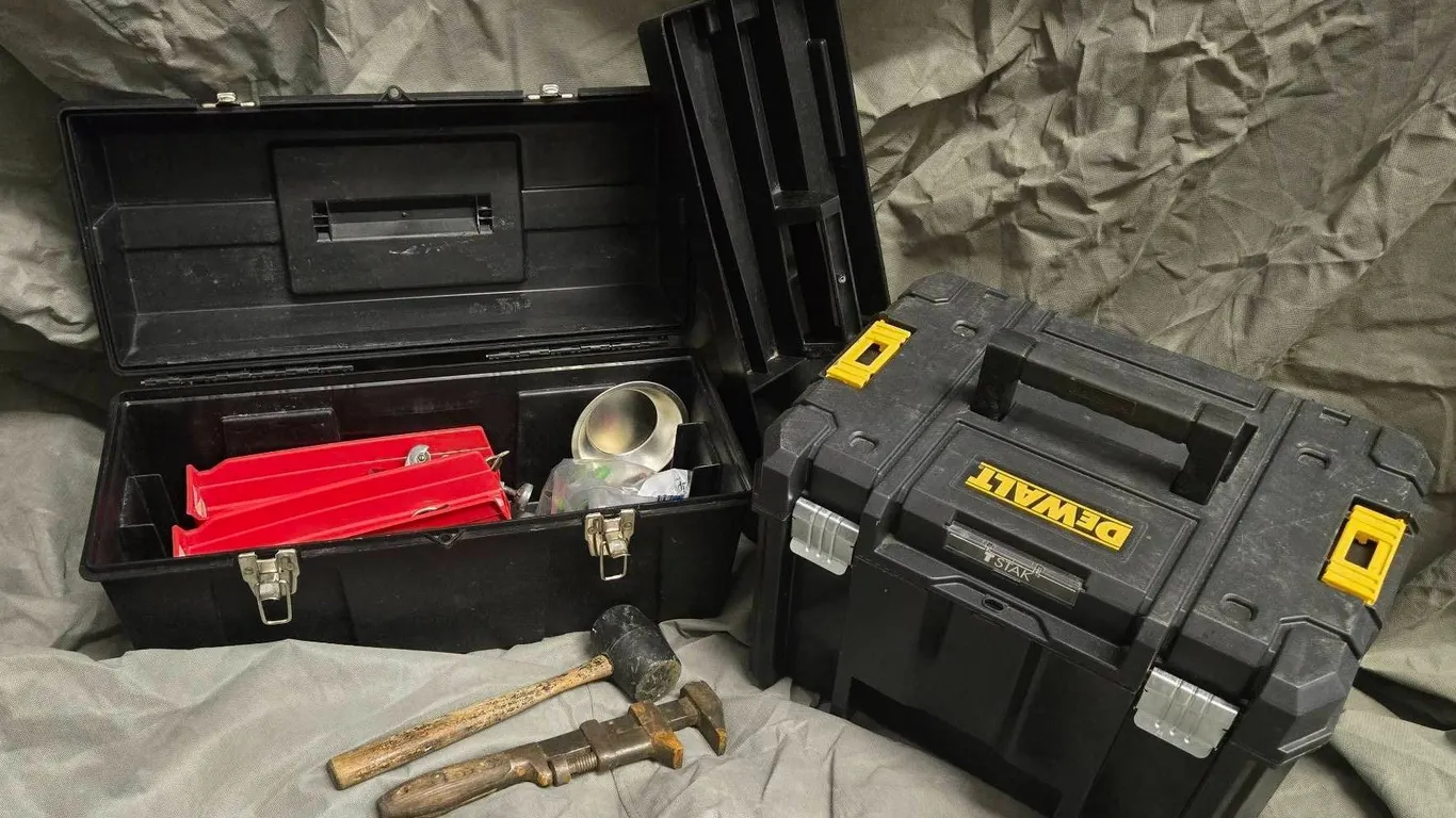 DeWalt TSTAK and Generic Tool Boxes With Assorted Hand Tools